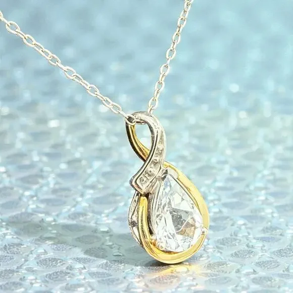 Aquamarine Diamond Pendant Necklace 10k Gold Sterling Silver Chain Alwand Vahan - Picture 2 of 7